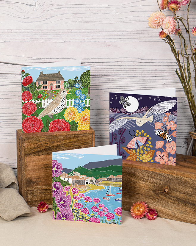Nature Trail Image of three new greetings cards from the Kate Heiss Nature Trail collection.